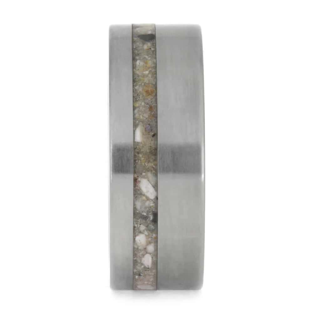 Titanium cremation ring layout with offset ash inlay
