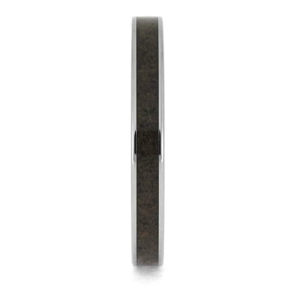 Titanium memorial ring layout with sand or dirt center inlay